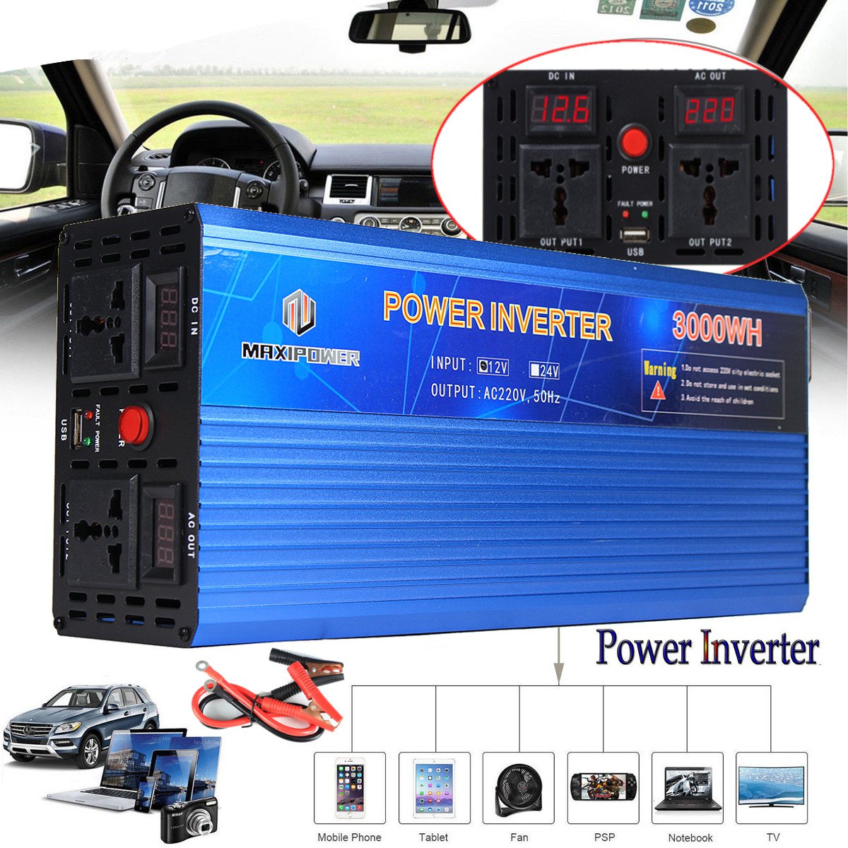 12 TO 220 V Power Inverter Modified Sine Wave Power Converter 2000 W