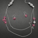 Pink and silver necklace & earring set
