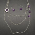 Purple and silver necklace & earring set