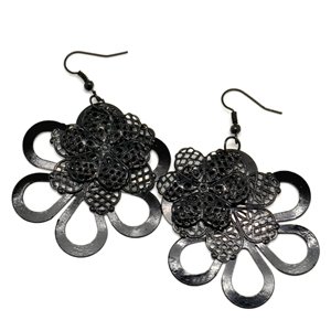 Black flower earrings