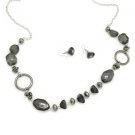 Black and dark silver necklace and earring set