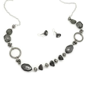 Black and dark silver necklace and earring set