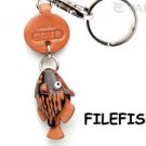 File Fish Handmade Leather Fish/Animals Keychain *VANCA* Made in Japan #56328
