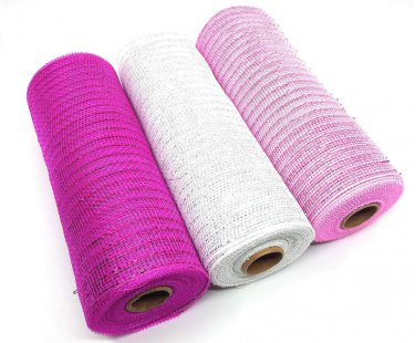 Valentine's Day Decor 10" Wide, 10 Yard Decorative Mesh Rolls (Fuchsia, White, Pink)