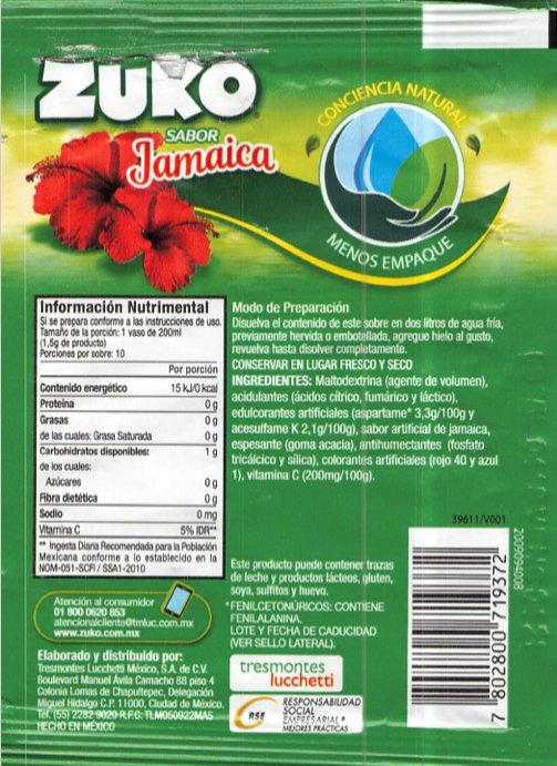 Zuko Jamaica (Hibiscus Flavor) Powdered Drink Mix, Packets Make 2