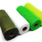Spring Decorative 10" Wide, 10 Yard Deco Metallic Foil Mesh Rolls (Moss, White, Green, Light Green)