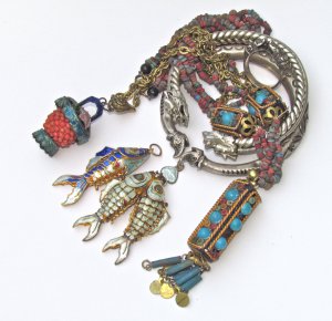Chinese Antique Faience, Cloisonne Necklaces