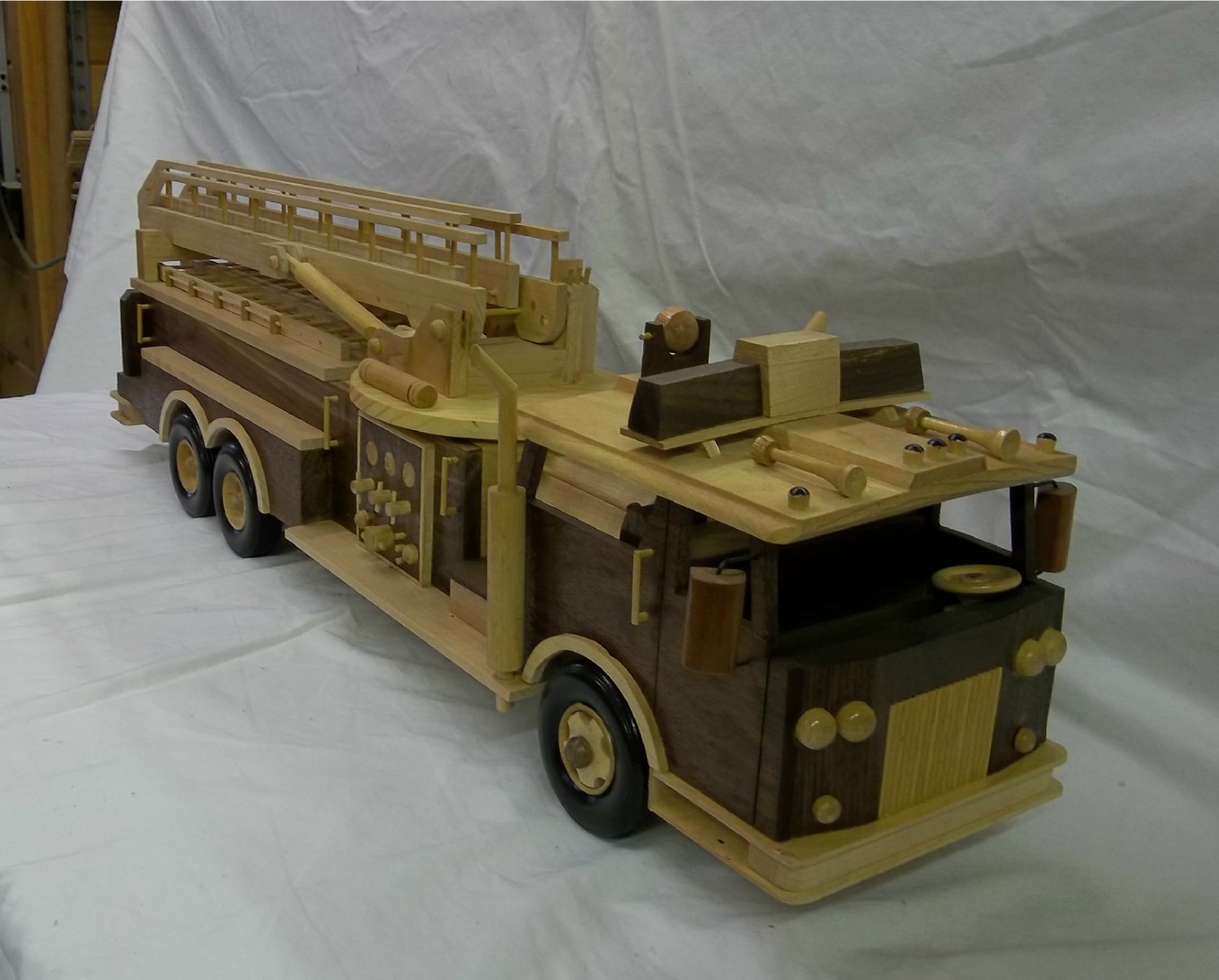 Handcrafted Wooden Ladder Fire Truck