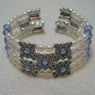 Pearl and Swarovski Crystal Memory Wire Cuff Bracelet