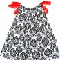 DAMANSK BLK/WHT RED RIBBON Handmade Infant/Toddler Dress/Blouse 24MO-2T