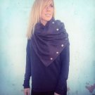 SOLD OUT- Multiplicity Snap Scarf- Charcoal with Circle Silver Snaps