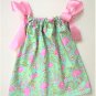 GREEN PINK FLOWER Handmade Infant/Toddler Dress/Blouse    18-24MO