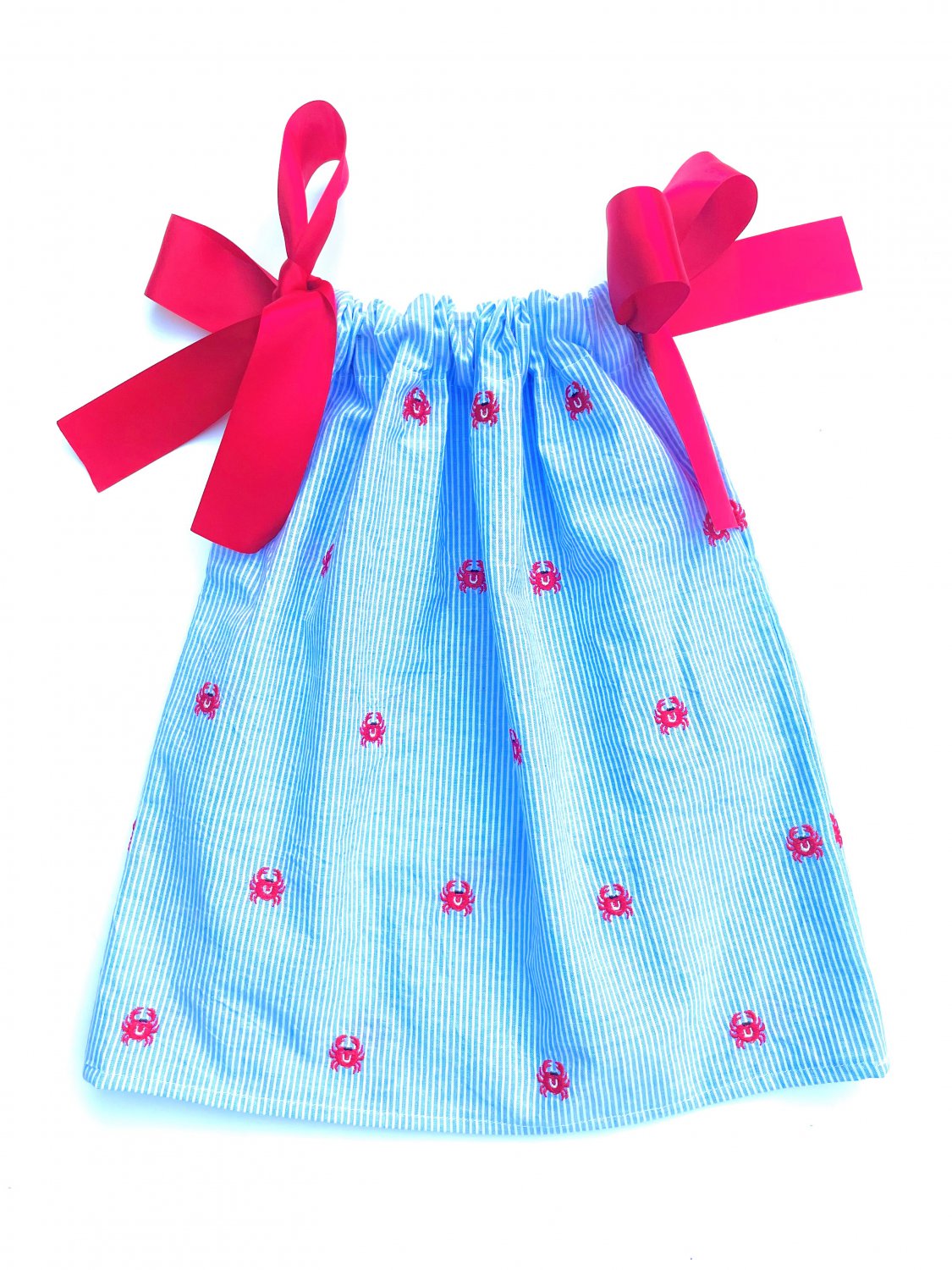 SEERSUCKER CRAB Handmade Infant/Toddler Dress/Blouse   SIZE: 12-18MO