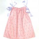 BLUSH BEES with WHITE Ribbon- Handmade Infant Toddler Dress/Blouse  SIZE: 6-12MO