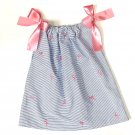 SEERSUCKER FLAMINGO- Handmade Infant/Toddler Dress/Blouse  SZE:18-24MO