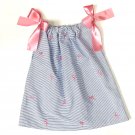 SEERSUCKER FLAMINGO- Handmade Infant/Toddler Dress/Blouse  SZE:24MO-2T