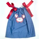 EMBROIDERED RED CRAB BLUE- Handmade Infant/Toddler Dress/ Blouse  SIZE:6-12MO