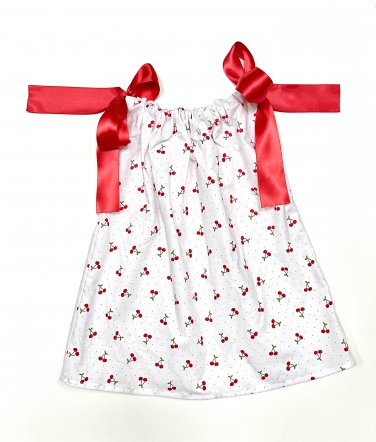 CHERRIES- Handmade Infant/Toddler Dress/Blouse    SIZE: 6-12MO