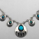 Navajo Sterling Silver Turquoise Bear Paw Necklace