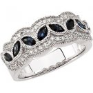 Genuine Sapphire & Diamond 14k White Gold Anniversary Band