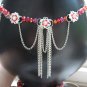 Handmade Red Crystal & Silver CHAIN SWAG Necklace and Earrings