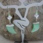 Handmade GREEN HORN Cat's Eye & Crystal Earrings