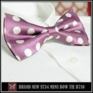 BRAND NEW WHITE POLKA DOTS PURPLE SATINE MEN'S TUXEDO BOW TIE B710