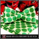 BRAND NEW GREEN POLKA DOT JACQUARD MENS BOW TIE&POCKET SQUARE SET B728