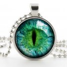 Cats Eye Necklace - Photo Pendant - Silver Glass Pendant - Picture Jewelry - Prismatic Green Eye Art