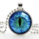 Cat Eye Necklace -Prismatic Blue Eye Art Jewellery- Silver Photo Picture Pendant