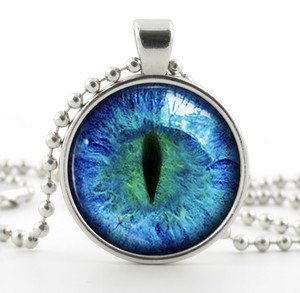 Cat Eye Necklace -Prismatic Blue Eye Art Jewellery- Silver Photo Picture Pendant