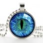 Cat Eye Necklace -Prismatic Blue Eye Art Jewellery- Silver Photo Picture Pendant