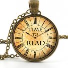 Time To Read Pendant - Necklace - Vintage Book Lover Clock Watch Art Jewellery
