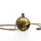Purple Dragonfly Steampunk Clock Pendant Necklace - Vintage Golden Insect Art