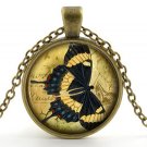 Butterfly Necklace Pendant Jewelry - Vintage Bronze Black and Yellow Insect Art