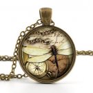 Dragonfly Necklace Pendant - Vintage Bronze Compass Insect Bug Photo Art Jewelry