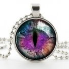 Purple Dragon Cat Eye Necklace Pendant - Silver Fantasy Color Photo Art Jewelry