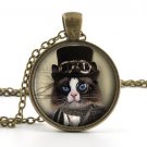 Black and White Little Kitten Steampunk Necklace Pendant - Cat Picture Jewelry
