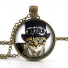 Steampunk Necklace Cat Picture Pendant - Cool Funny Eye Glass Kitten Jewellery