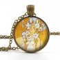 Mucha Lily Pendant Necklace - Vintage Antique Art Nouveau Picture Womens Jewelry
