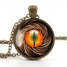 Steampunk Pendant Necklace - Vintage Bronze Color Dragon Cat Eye Charm Jewellery