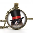 Black and White Steampunk Cat Necklace Pendant - Kitten Picture Humour Jewelry