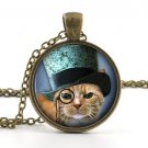 Kitten Steampunk Pendant Necklace - Little Kitty Top Hat Cat Picture Jewelry