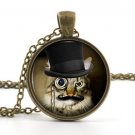 Steampunk Pendant Cat Photo Necklace - Cute Kitten Top Hat Kitty Jewellery