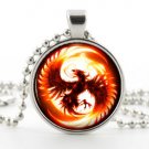 Phoenix Necklace - Glass Pendant - Fantasy Bird Symbol Art Picture Jewelry Gift