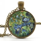 Vintage van Gogh Irises Pendant -Necklace- Irises Painting Art Picture Jewellery