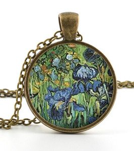 Vintage van Gogh Irises Pendant -Necklace- Irises Painting Art Picture Jewellery