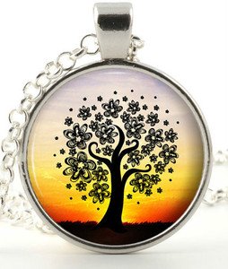 Tree necklace - Silver picture pendant - Colourful Fantasy Woodland Jewellery