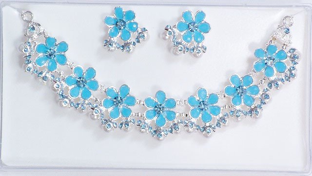 Wholesale Lot of 5 Silver Clossione Enamel Rhinestone Necklace Earring Set