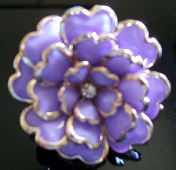 Large Multi Petaled Enamel Rhinestone Adjustable Flower Cocktail Ring